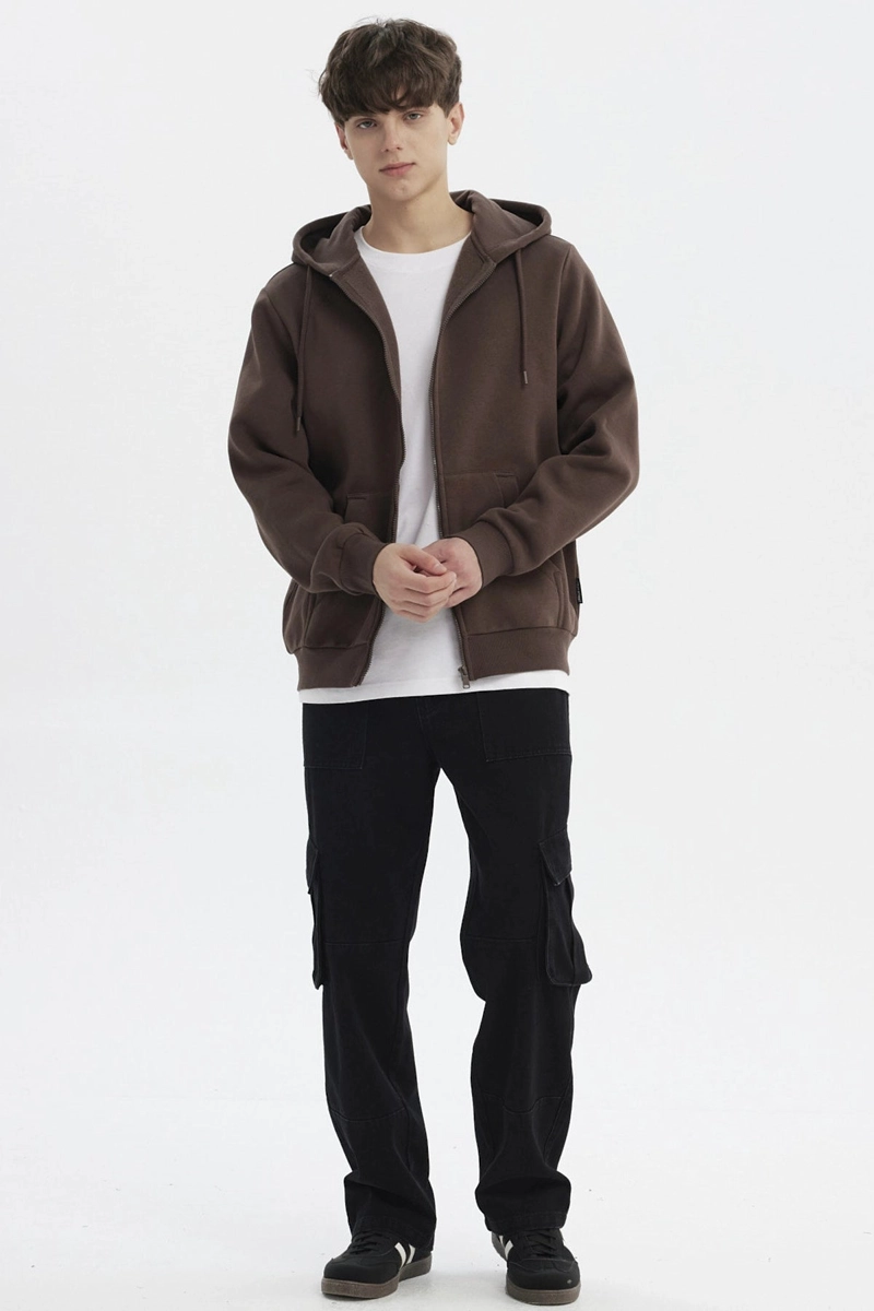 POLERON HOMBRE FULL ZIPPER BASICO CAFE - 5