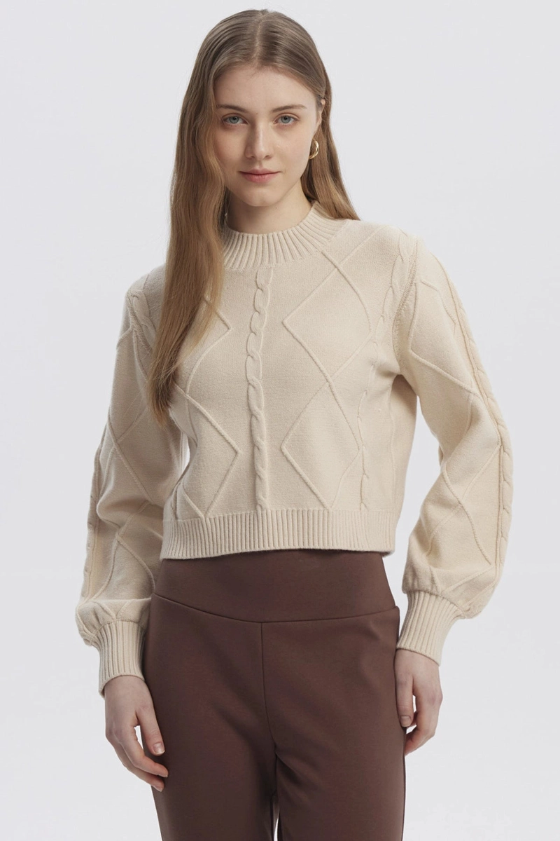 SWEATER MUJER LISO BEIGE CLARO - 1