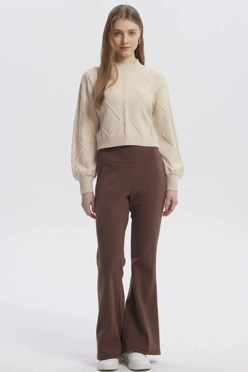 SWEATER MUJER LISO BEIGE CLARO - 4