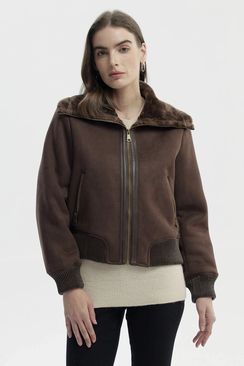 CHAQUETA MUJER CUELLO CAMISERO CAFE - 1