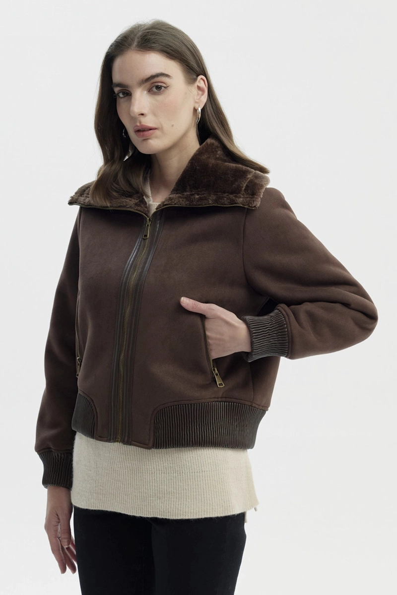 CHAQUETA MUJER CUELLO CAMISERO CAFE - 2