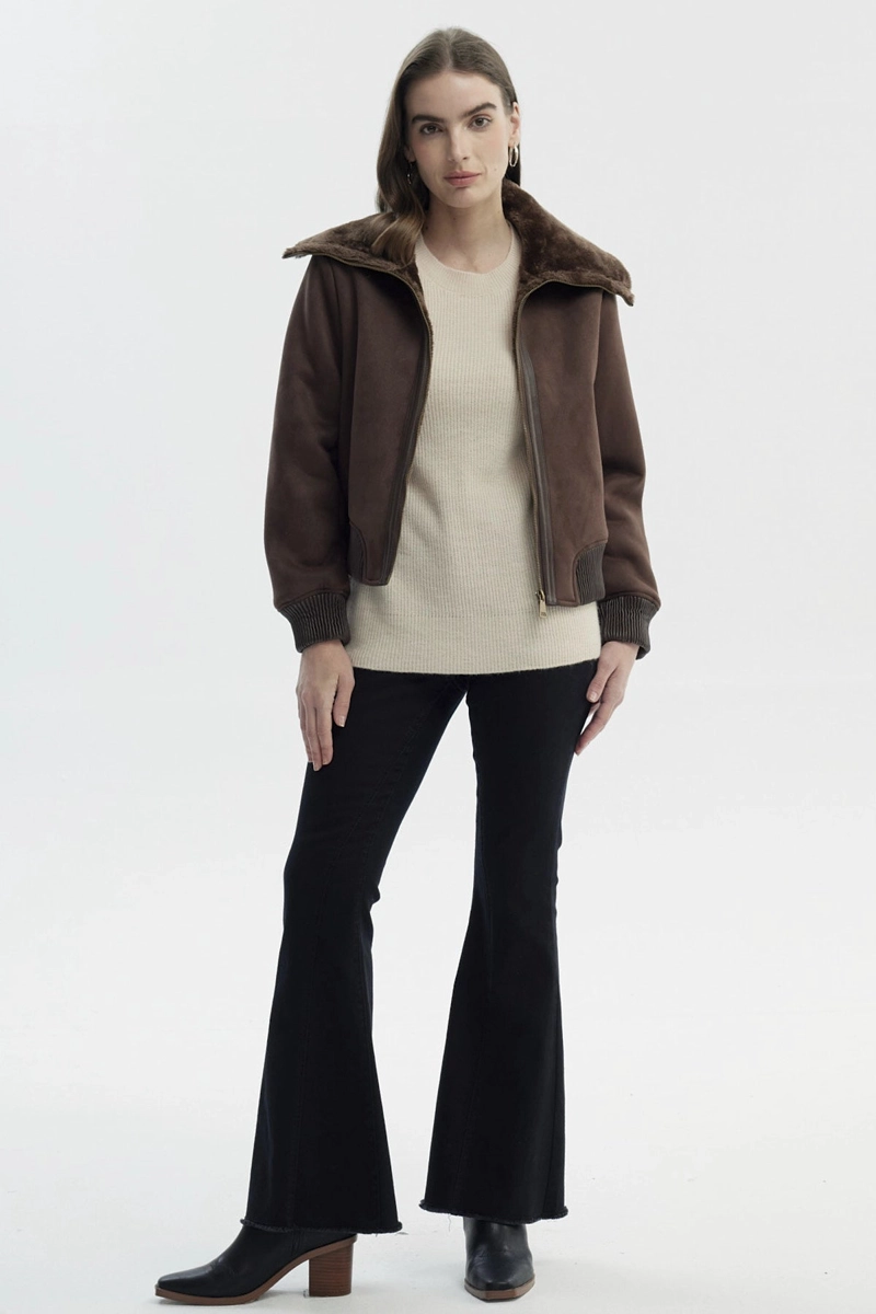 CHAQUETA MUJER CUELLO CAMISERO CAFE - 5