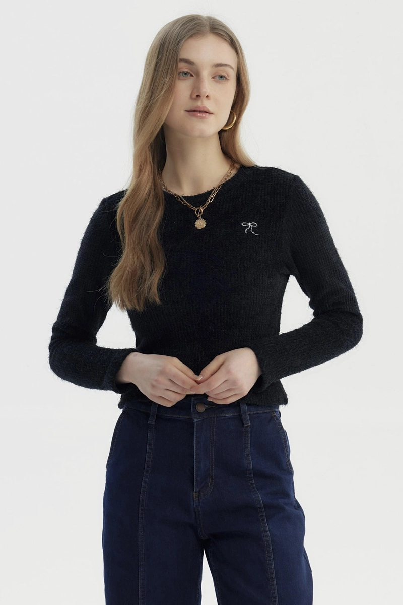 POLERA MUJER CON TEXTURA AFELPADA NEGRO - 1