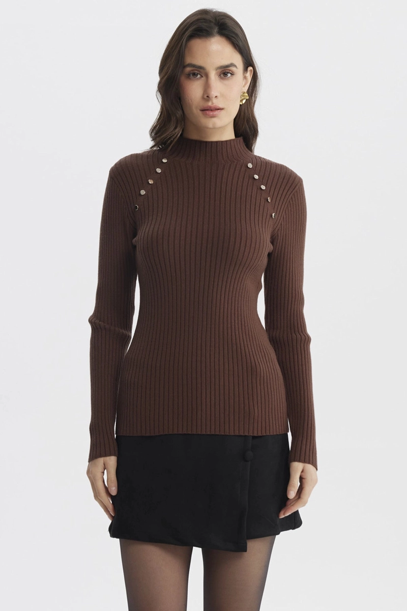 SWEATER MUJER AJUSTADO CAFE - 1