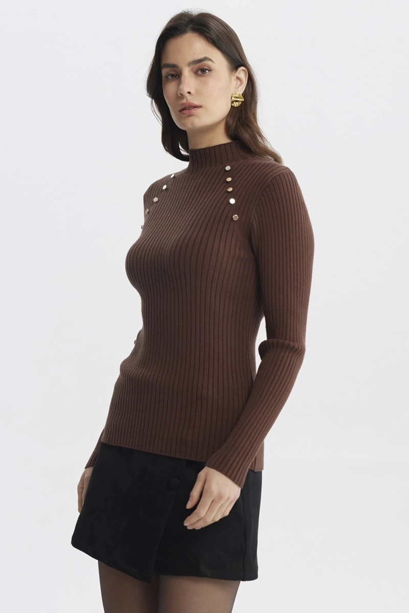 SWEATER MUJER AJUSTADO CAFE - 2