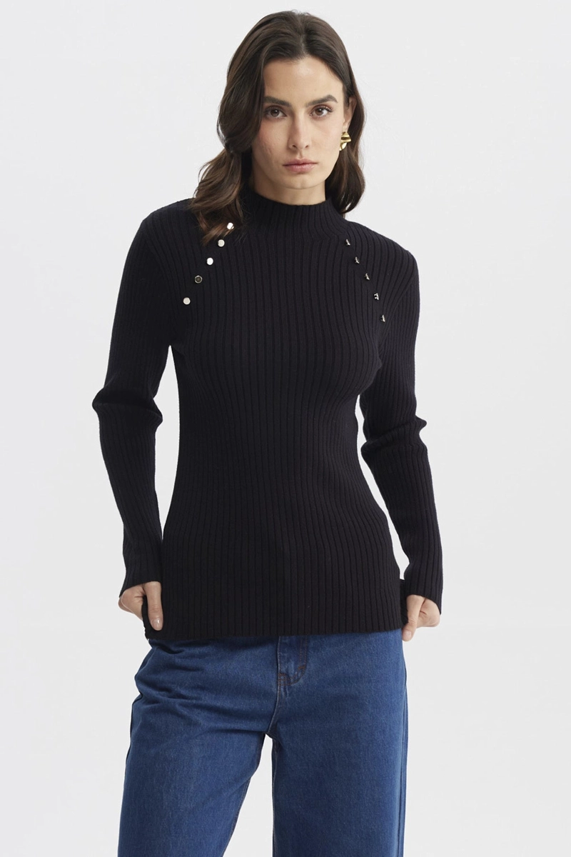 SWEATER MUJER AJUSTADO NEGRO - 1