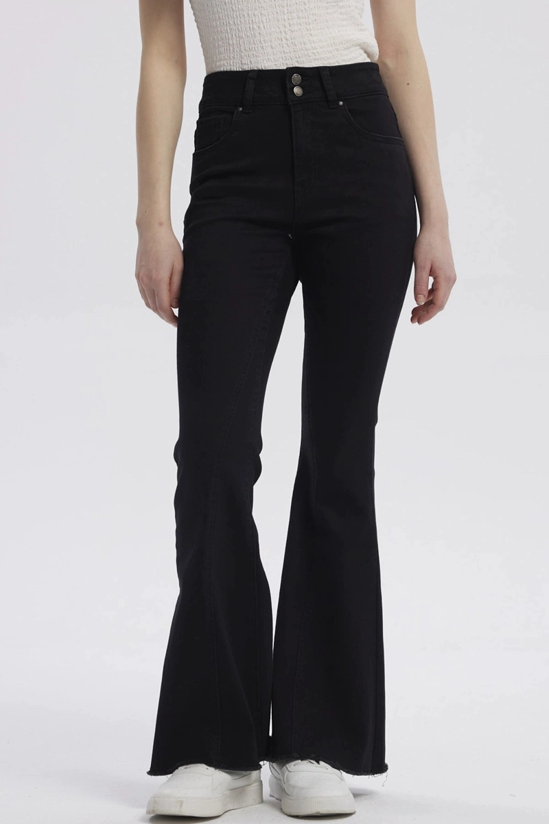 JEANS MUJER MODA FLARE NEGRO - 1