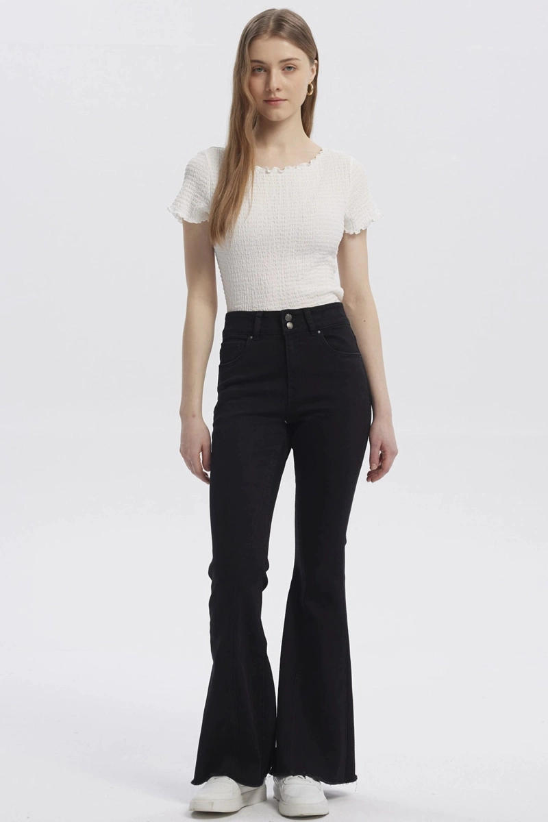 JEANS MUJER MODA FLARE NEGRO - 5