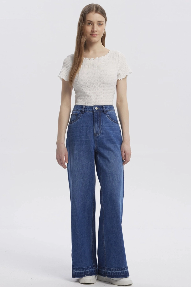 JEANS MUJER MODA WIDE LEG AZUL OSCURO - 5