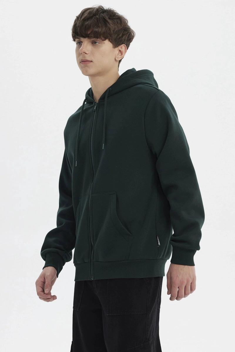 POLERON HOMBRE FULL ZIPPER BASICO VERDE OSCURO - 2