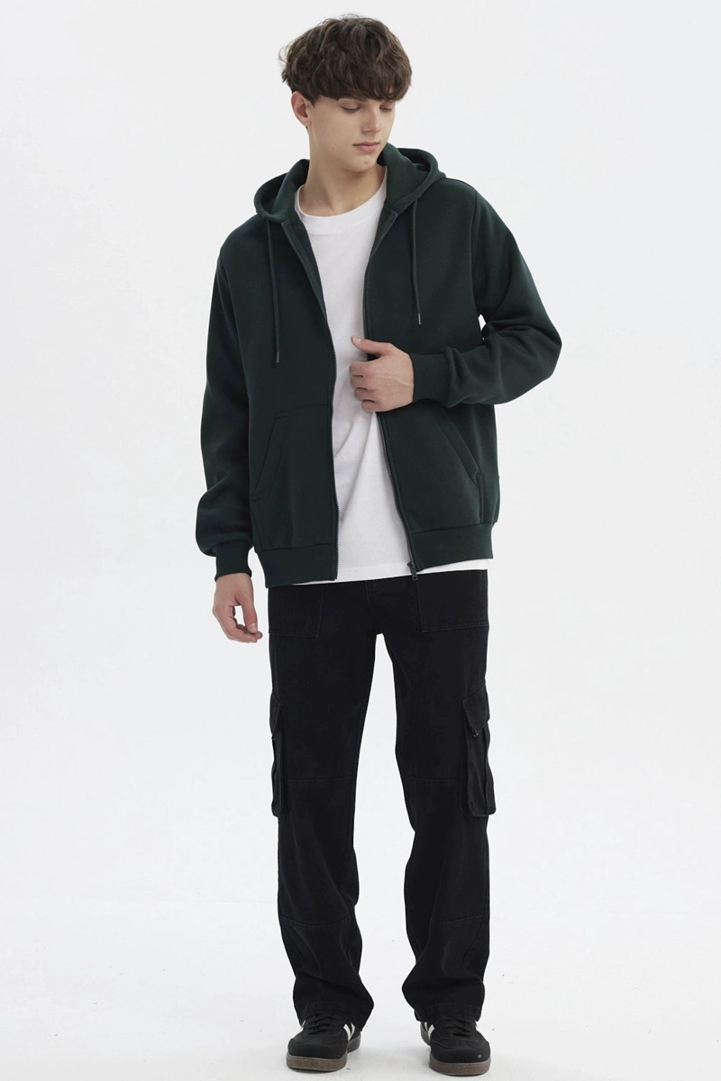POLERON HOMBRE FULL ZIPPER BASICO VERDE OSCURO - 5