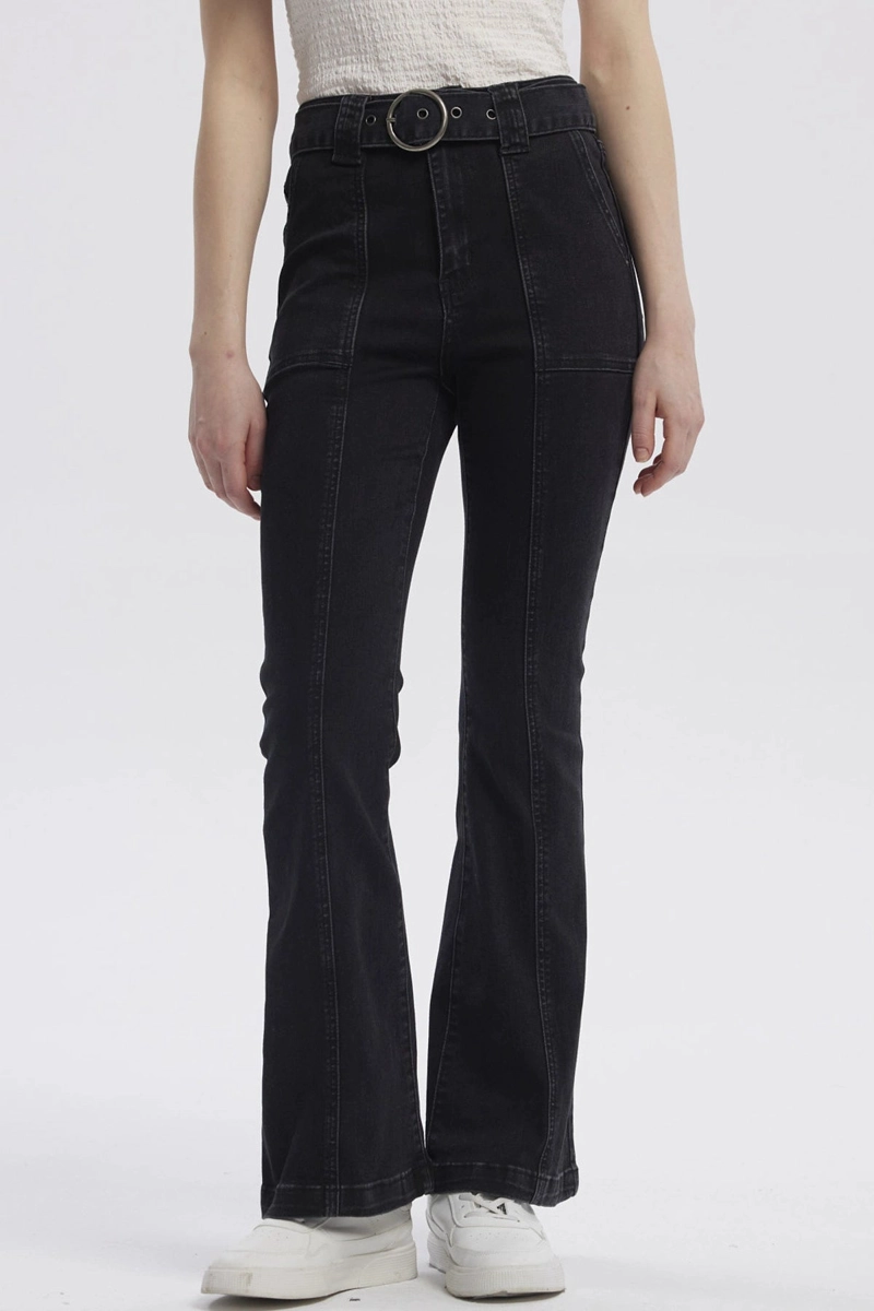 JEANS MUJER MODA FLARE NEGRO - 1