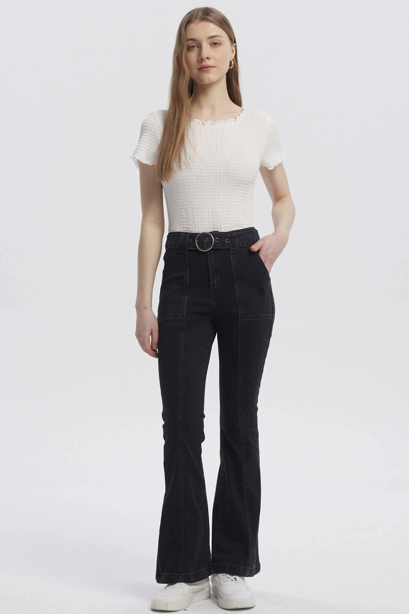 JEANS MUJER MODA FLARE NEGRO - 4