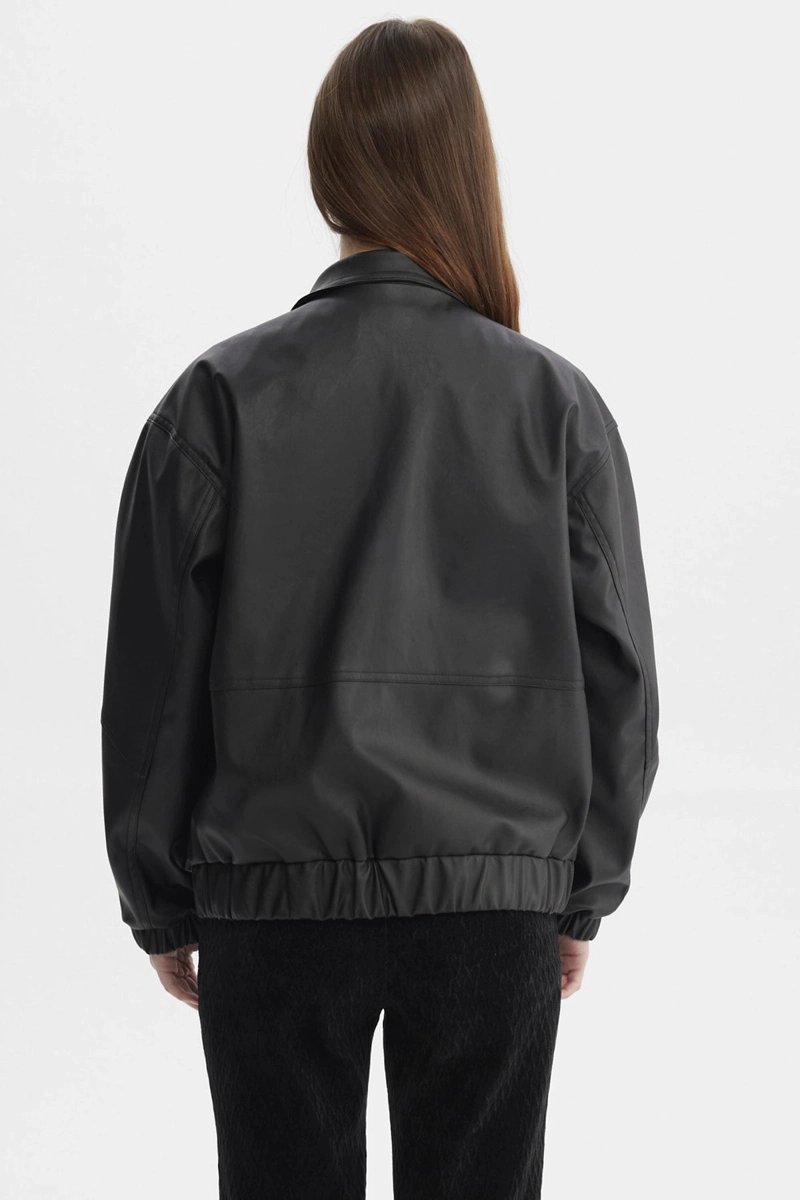 CHAQUETA MUJER OVERSIZE EFECTO CUERO NEGRO - 3
