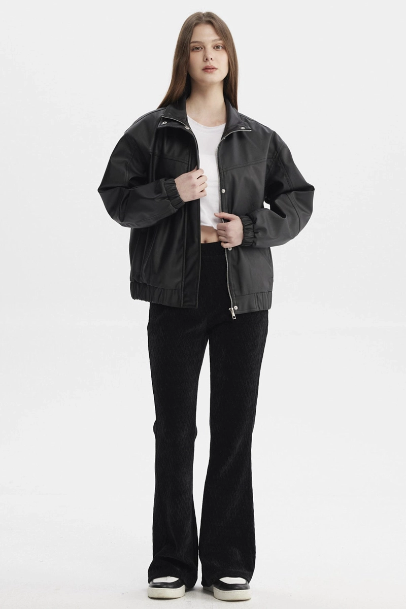 CHAQUETA MUJER OVERSIZE EFECTO CUERO NEGRO - 4