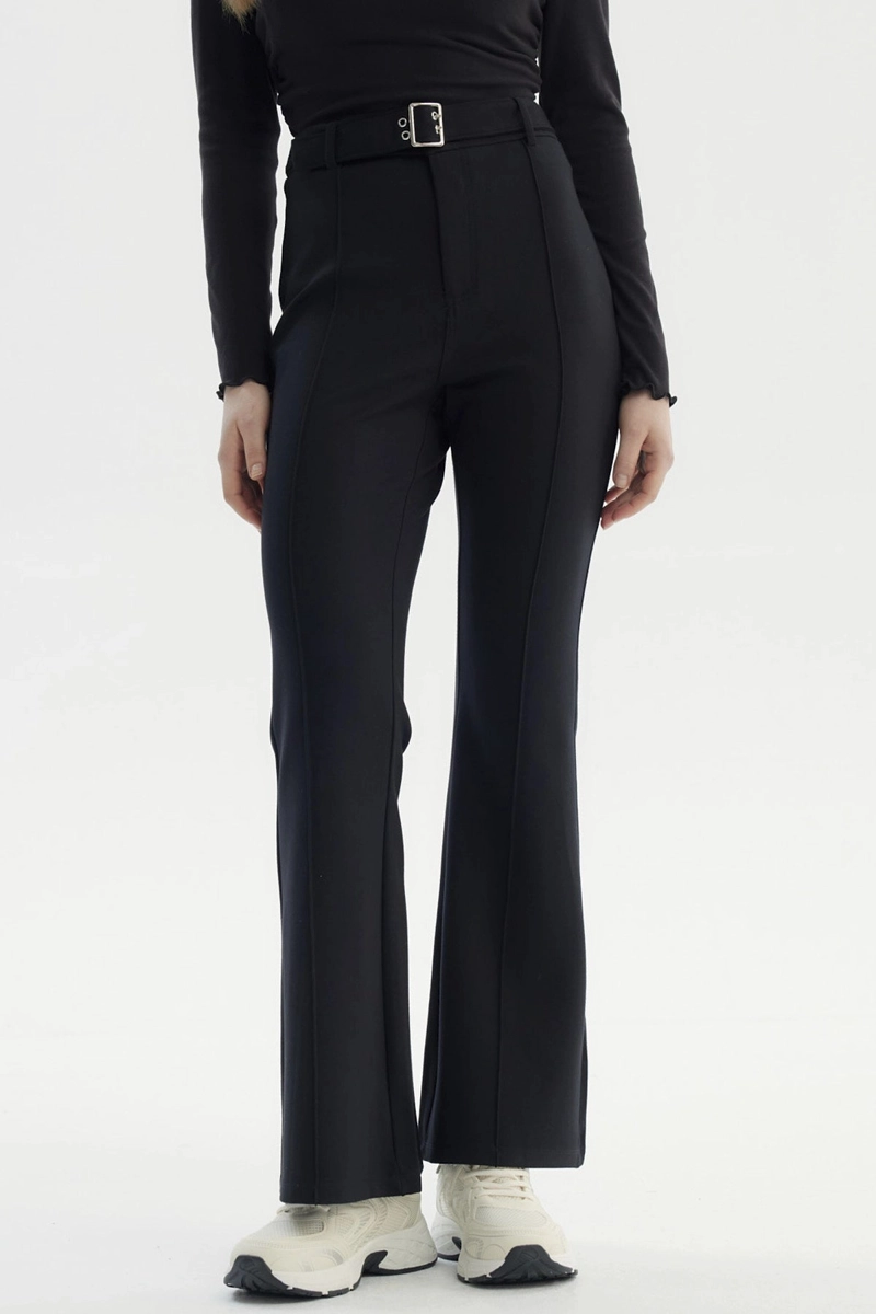 PANTALON MUJER FLARE CINTURON NEGRO - 1