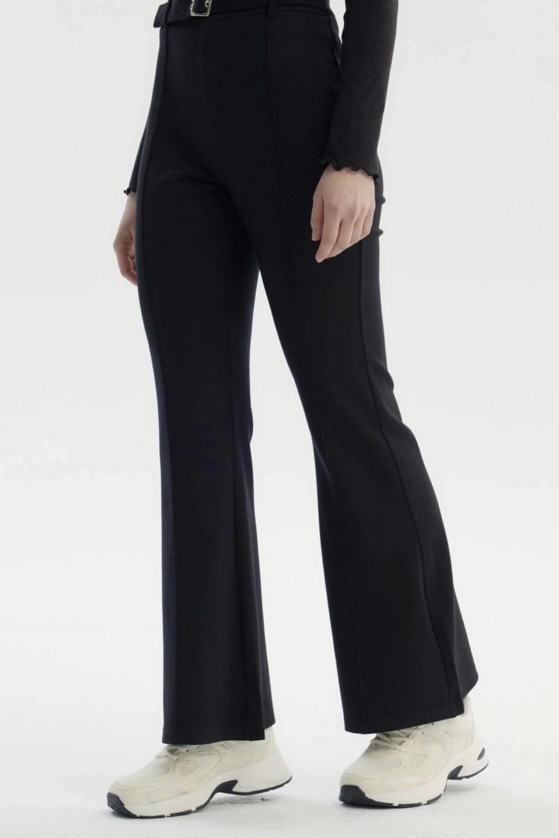 PANTALON MUJER FLARE CINTURON NEGRO - 2