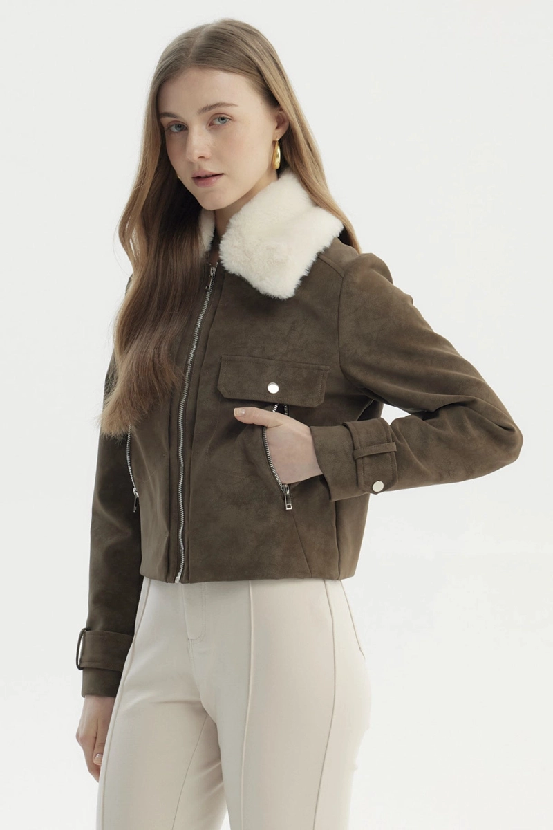 CHAQUETA MUJER CUELLO CAMISERO CAFE - 2