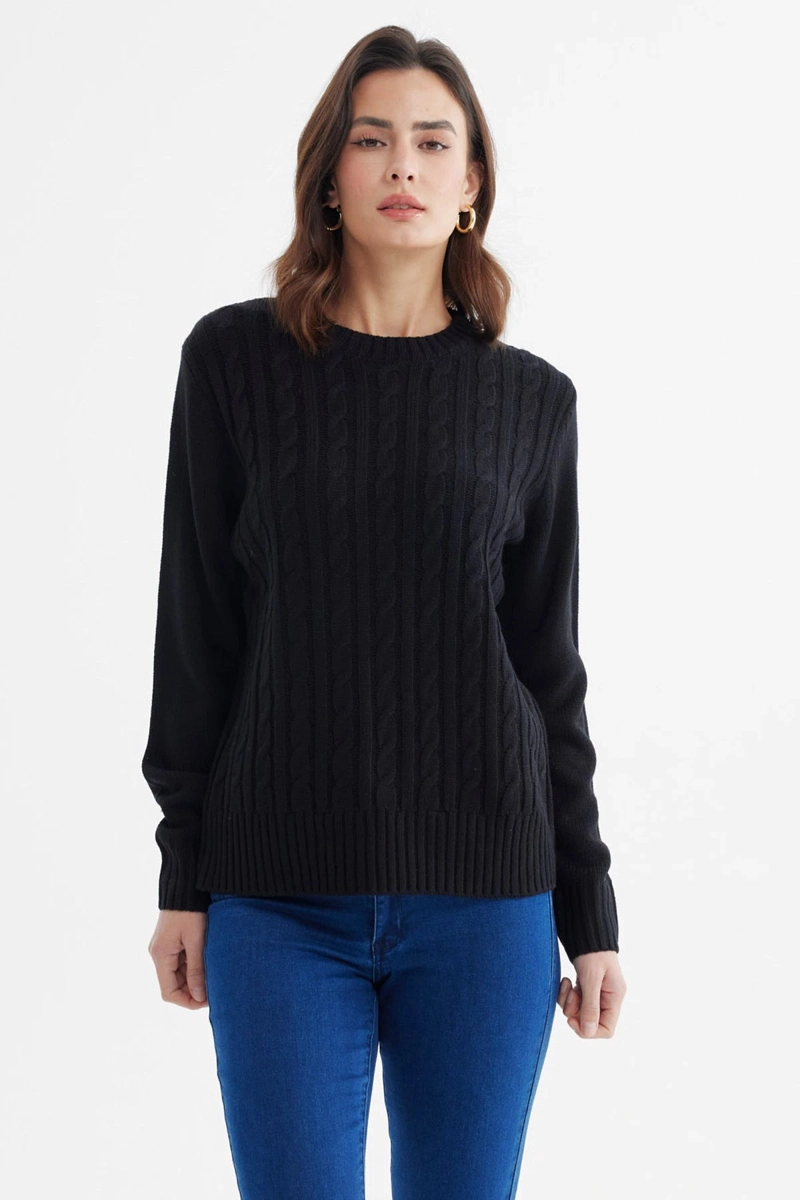 SWEATER MUJER TRENZADO NEGRO - 1