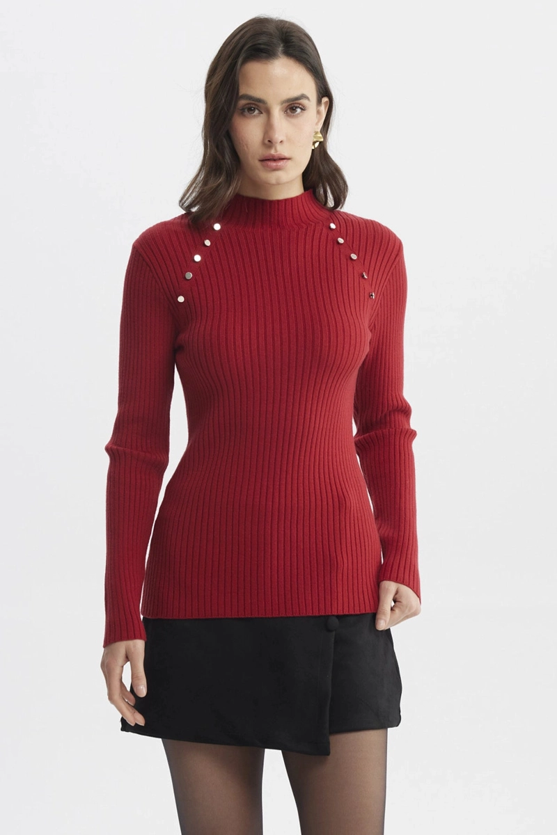 SWEATER MUJER AJUSTADO ROJO OSCURO - 1