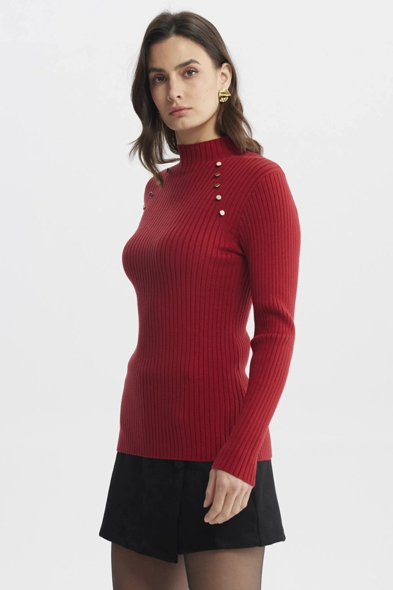 SWEATER MUJER AJUSTADO ROJO OSCURO - 2
