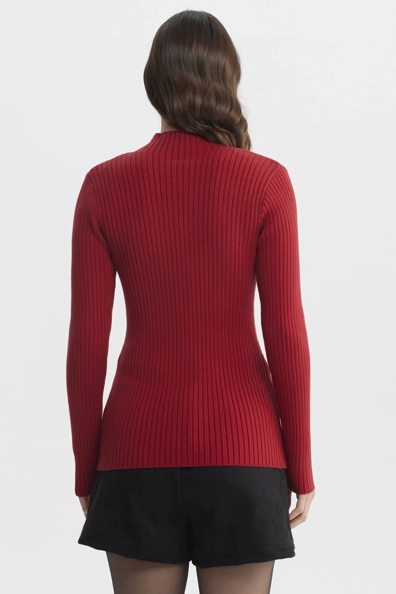 SWEATER MUJER AJUSTADO ROJO OSCURO - 3