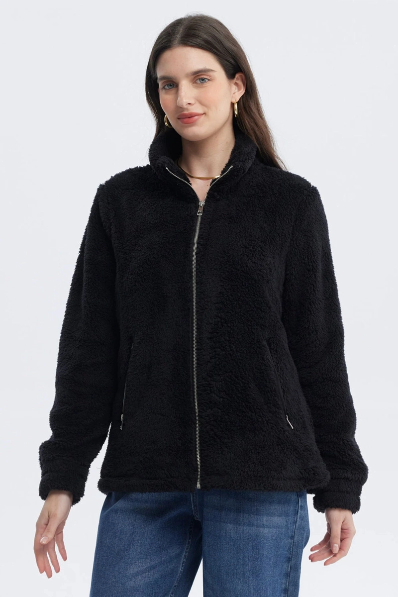 POLAR MUJER BASICO PELUDO NEGRO - 1