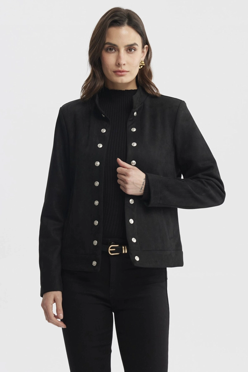 CHAQUETA MUJER CUELLO APOYADO NEGRO - 1
