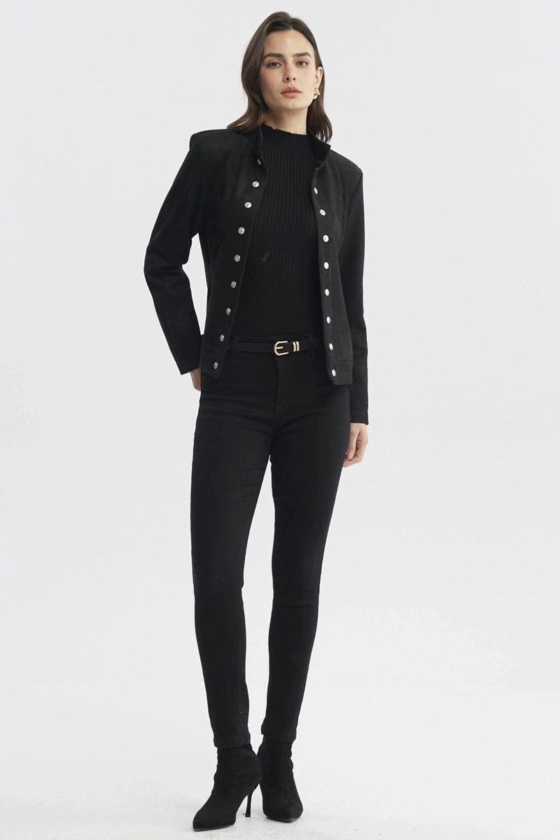 CHAQUETA MUJER CUELLO APOYADO NEGRO - 4