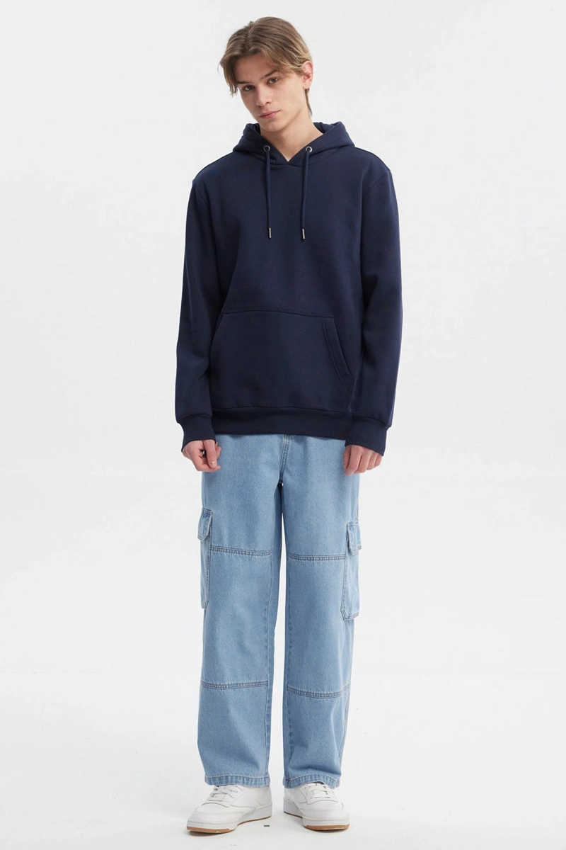 POLERON HOMBRE HOODIE BASICO AZUL - 4