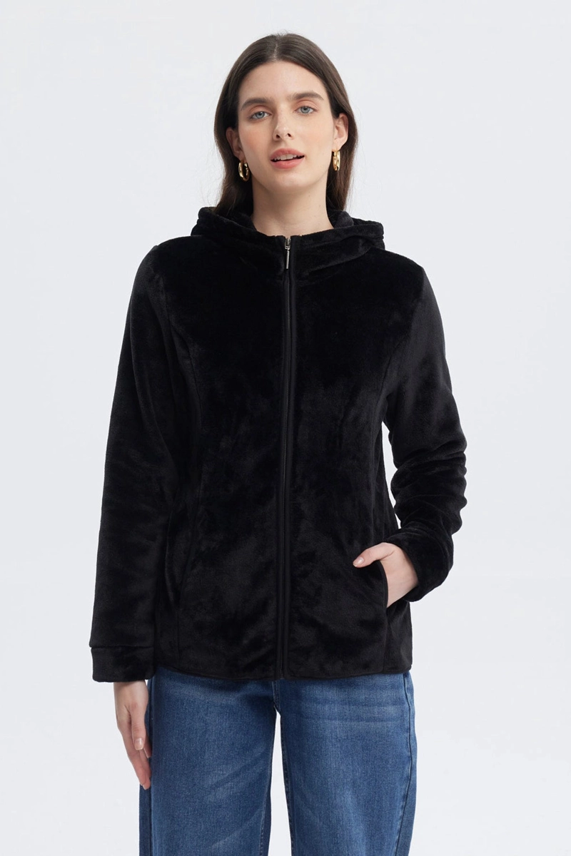 POLAR MUJER BASICO PLUSH CON CIERRE NEGRO - 1