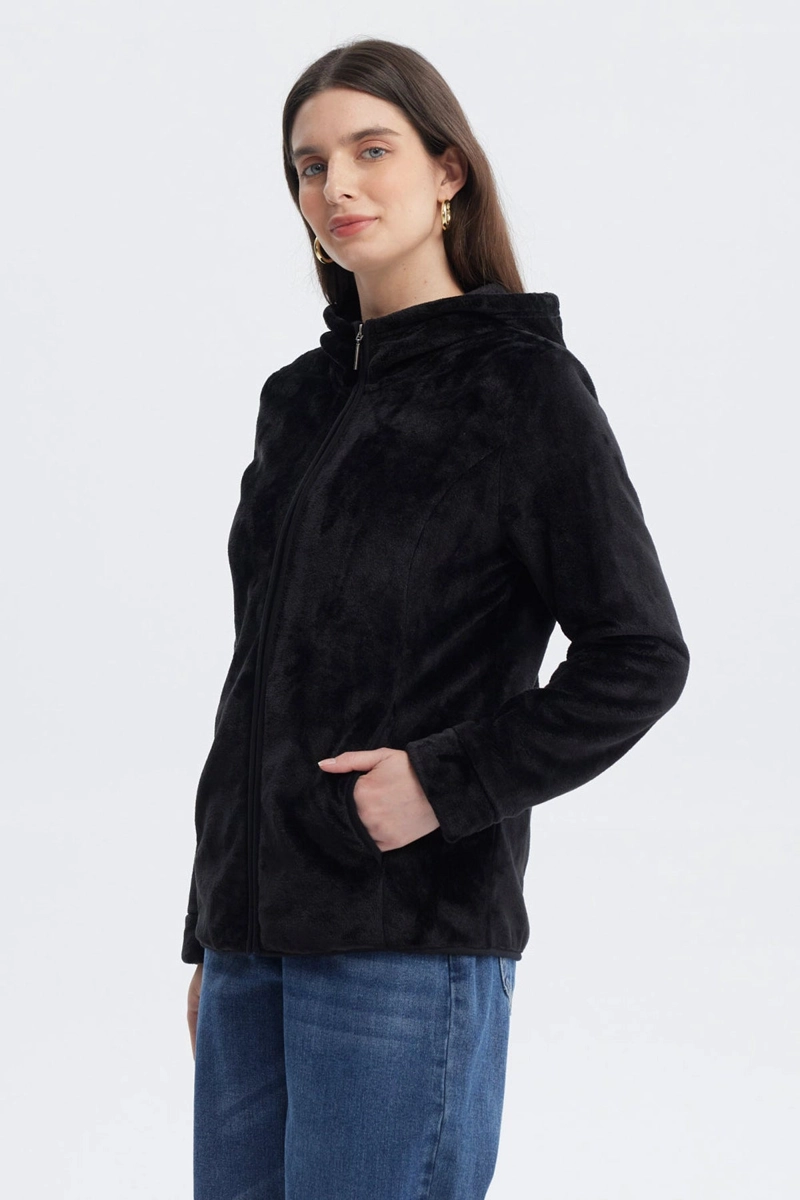 POLAR MUJER BASICO PLUSH CON CIERRE NEGRO - 2