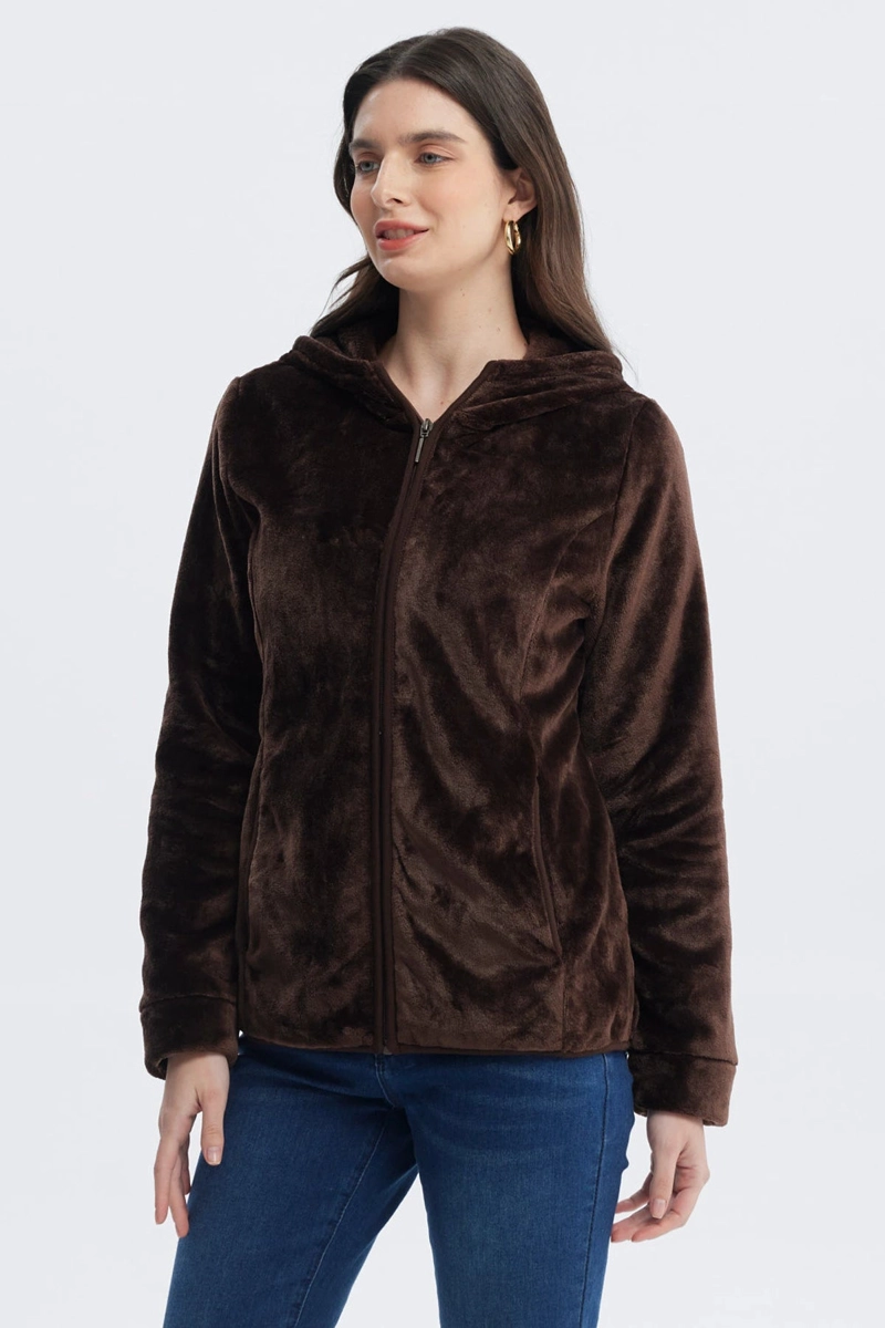 POLAR MUJER BASICO PLUSH CON CIERRE CAFE - 2