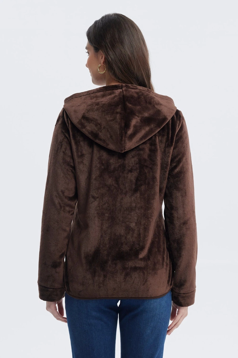POLAR MUJER BASICO PLUSH CON CIERRE CAFE - 3