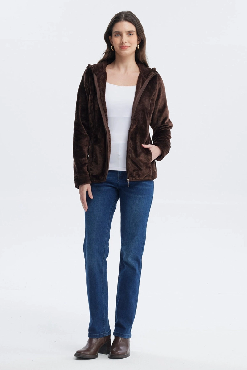 POLAR MUJER BASICO PLUSH CON CIERRE CAFE - 4