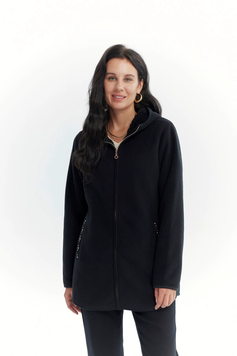 POLAR MUJER LARGO DETALLE STRASS NEGRO - 1
