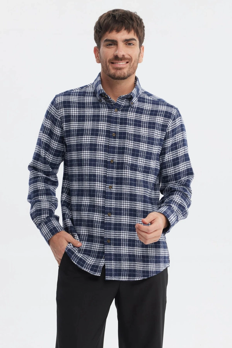 CAMISA HOMBRE FRANELA BASICA AZUL MARINO - 1