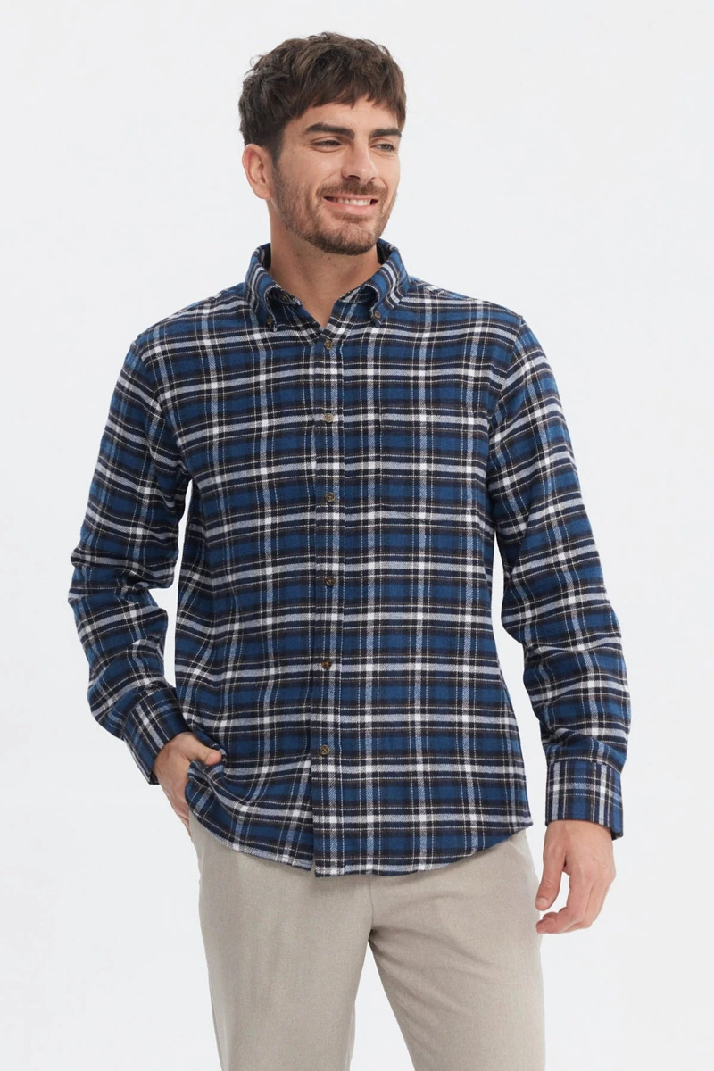 CAMISA HOMBRE FRANELA BASICA AZUL - 1
