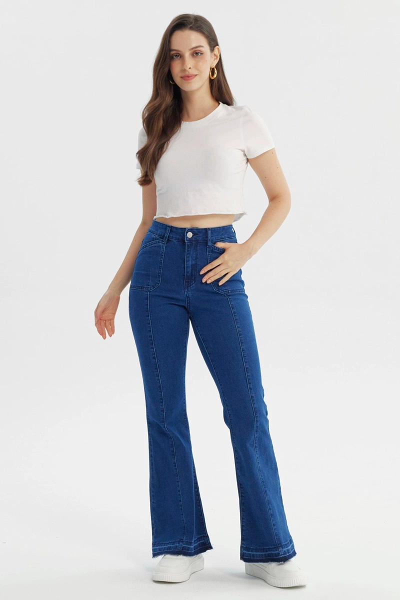 JEANS MUJER FLARE AZUL OSCURO - 4