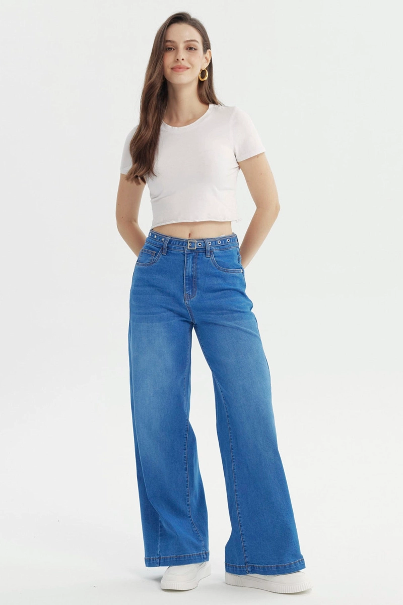 JEANS MUJER MODA WIDE LEG AZUL - 4
