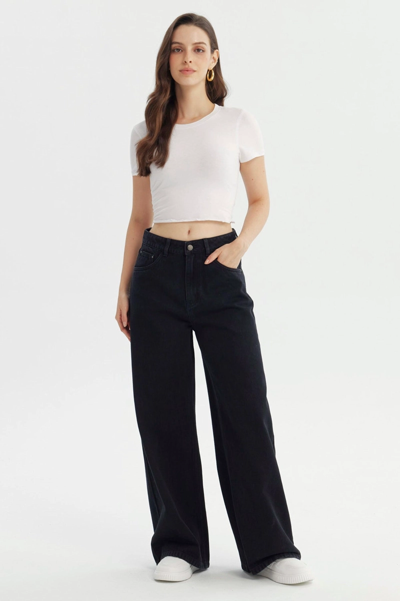 JEANS MUJER WIDE LEG NEGRO - 4