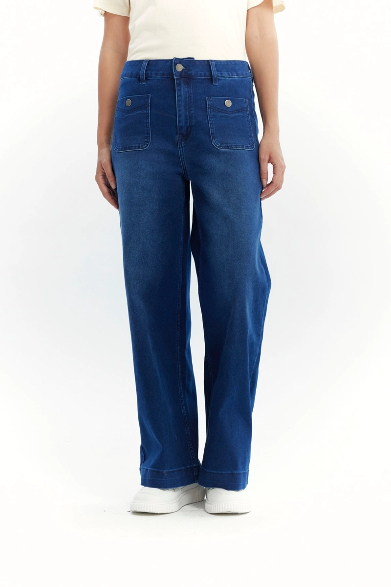 JEANS MUJER WIDE LEG AZUL OSCURO - 1