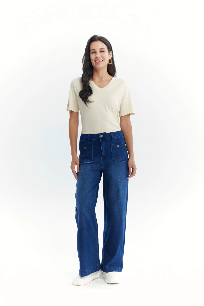 JEANS MUJER WIDE LEG AZUL OSCURO - 4