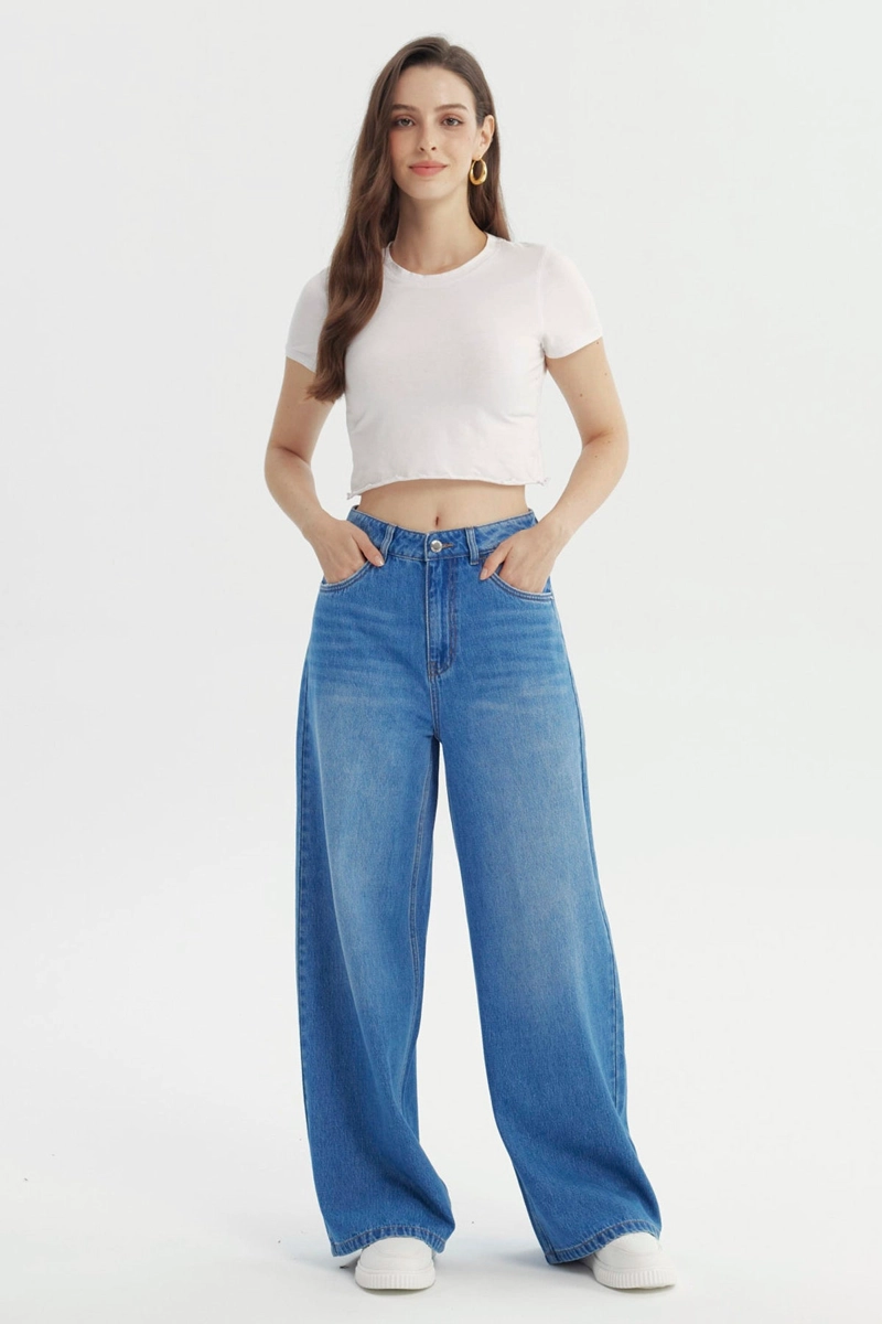 JEANS MUJER WIDE LEG AZUL - 4