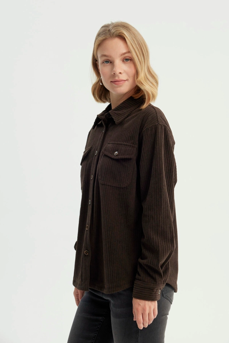 CHAQUETA MUJER OVERSIZE CUELLO POLO CHOCOLATE - 2