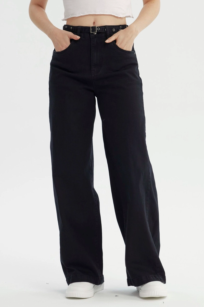 JEANS MUJER MODA WIDE LEG NEGRO - 1