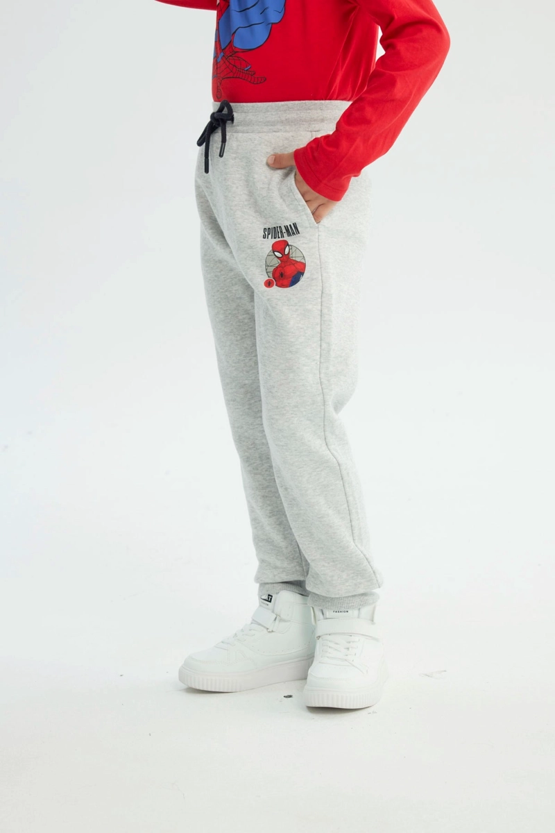 PANTALON BUZO NIÑO SPIDERMAN GRIS MELANGE CLARO - 2