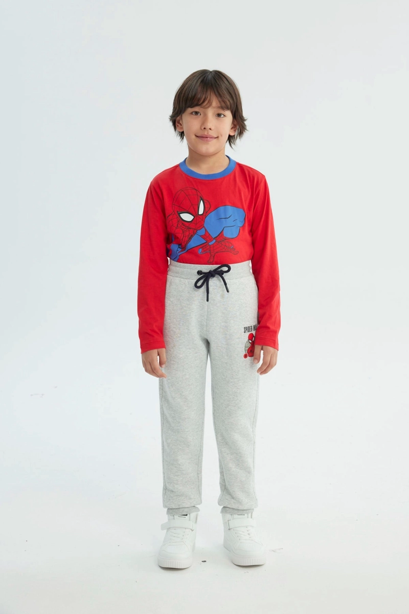 PANTALON BUZO NIÑO SPIDERMAN GRIS MELANGE CLARO - 4