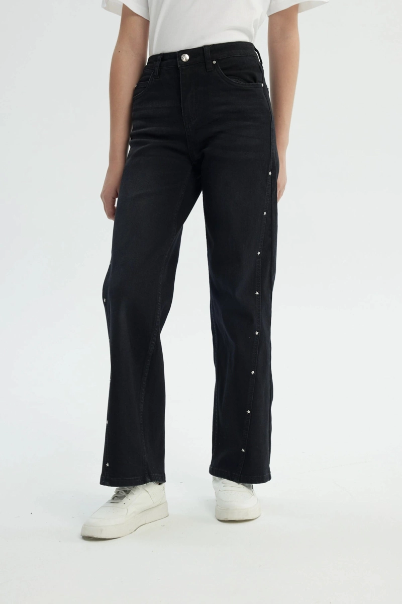 JEANS NIÑA WIDE LEG NEGRO - 1