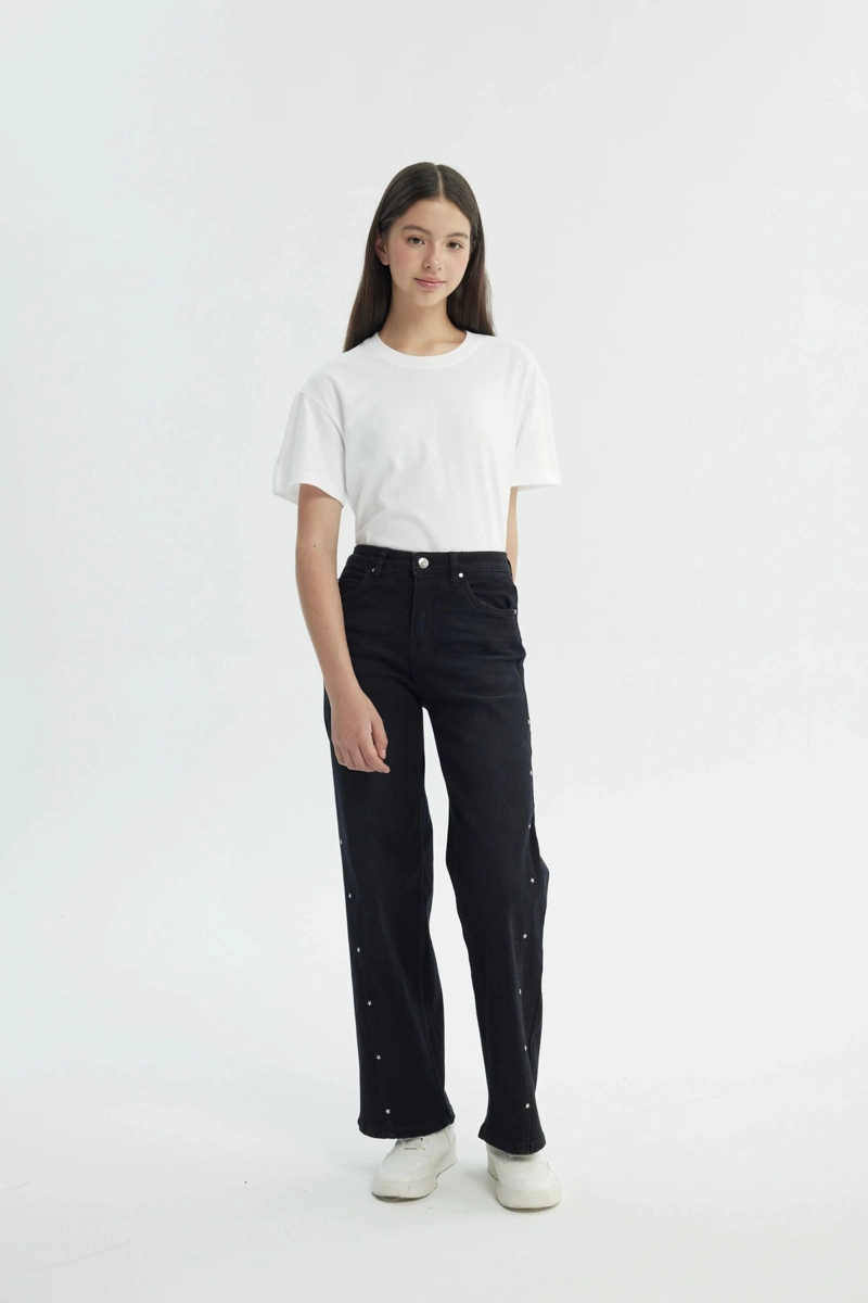 JEANS NIÑA WIDE LEG NEGRO - 4